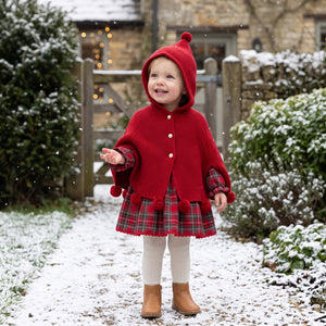 Baby Girl Knitted Hooded Cape & Tartan Dress Set