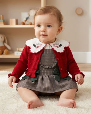 Baby Girl Red Bobble Knit Cardigan with Frill Hem