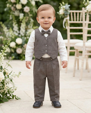Baby Boy Waistcoat Suit with Bow Tie, 3-Piece