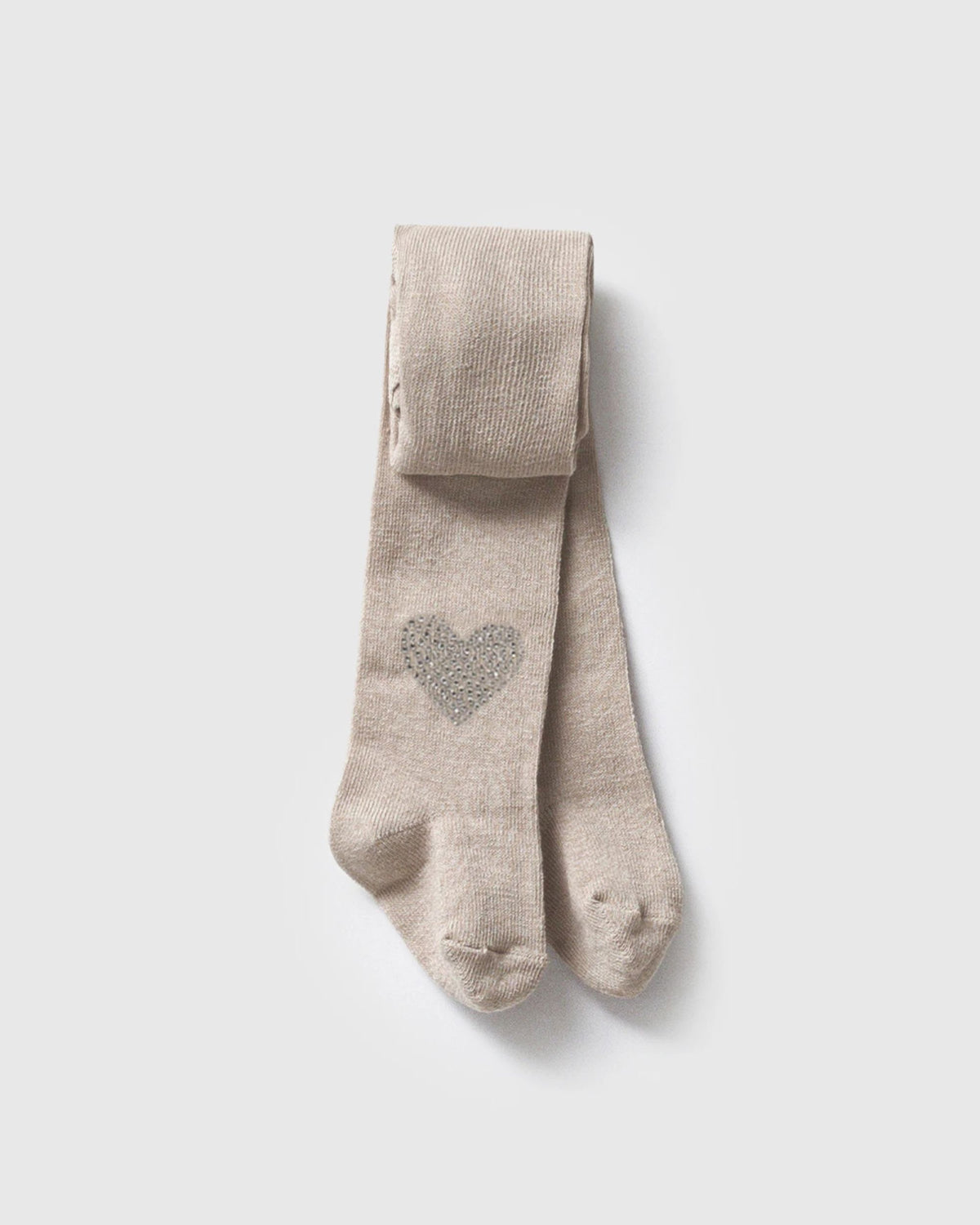 Beige baby girl tights with sparkly heart on the leg