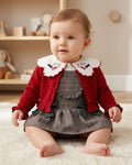Baby Girl Red Bobble Knit Cardigan with Frill Hem