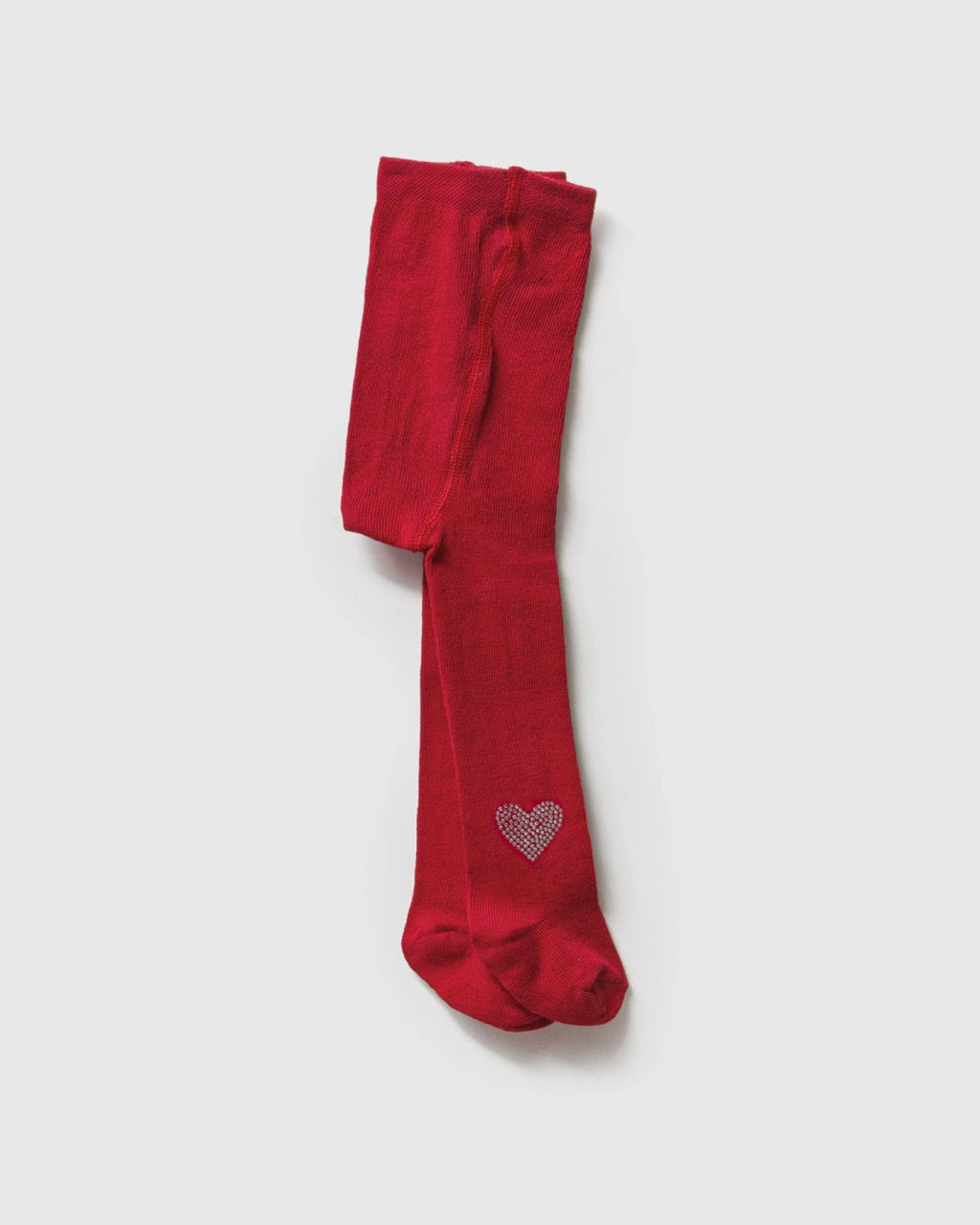 Red baby girl tights with sparkly heart on the leg