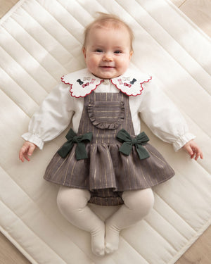 Baby Girl Pinstripe Pinafore Romper & Embroidered Collar Blouse