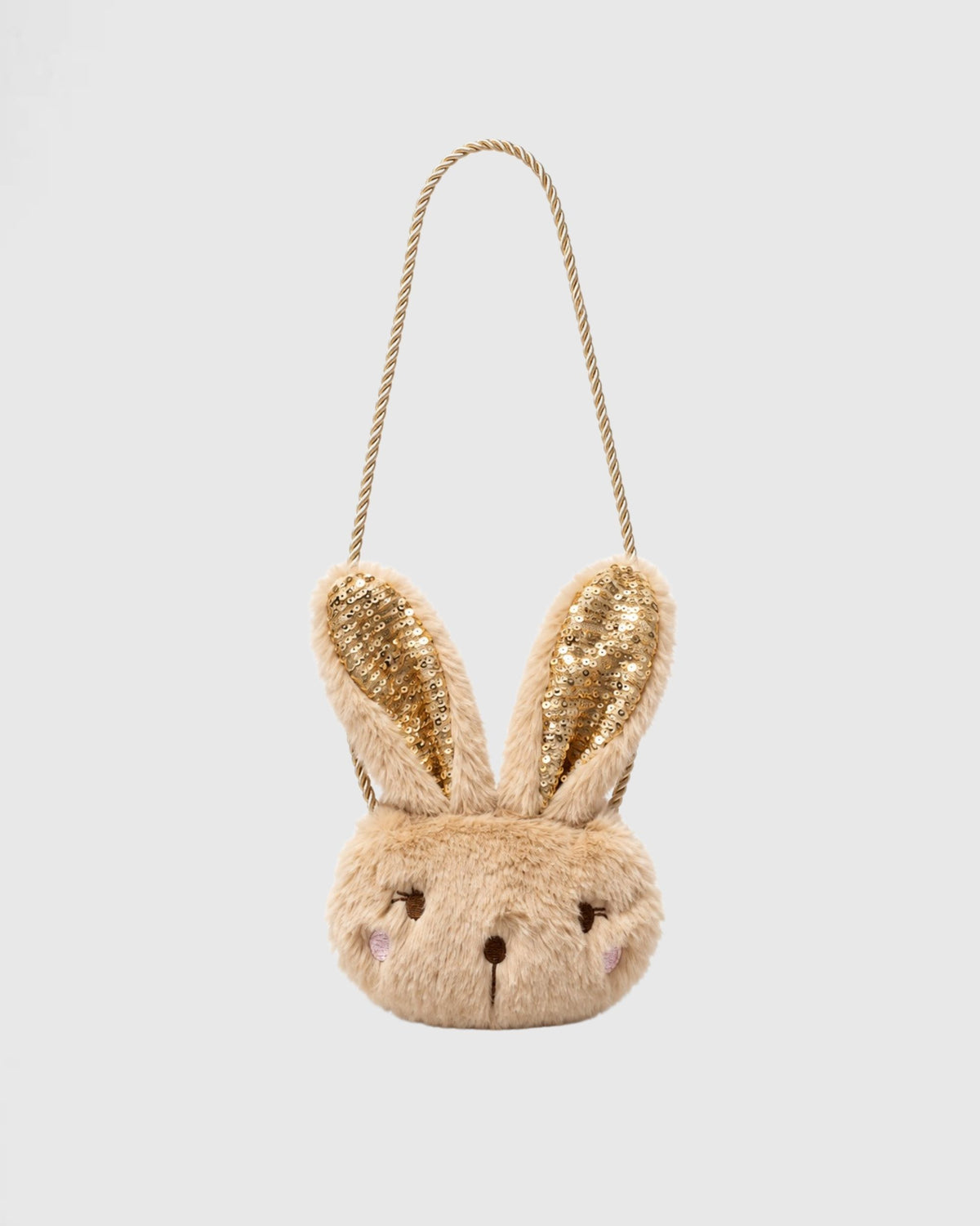 Plush bunny crossbody bag with sequin ears for a baby girl