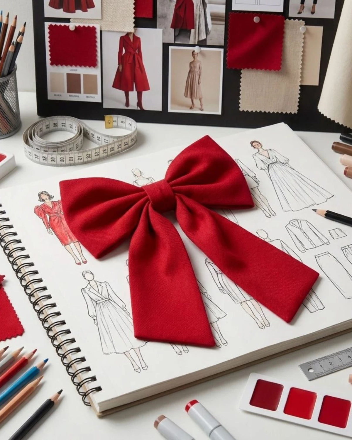 Large red bow hair clip for baby and toddler girls, front view