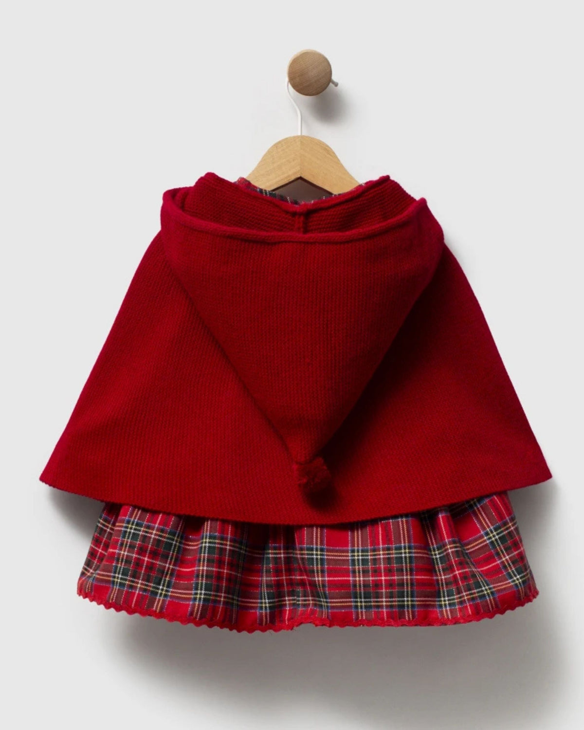 Baby Girl Knitted Hooded Cape & Tartan Dress Set
