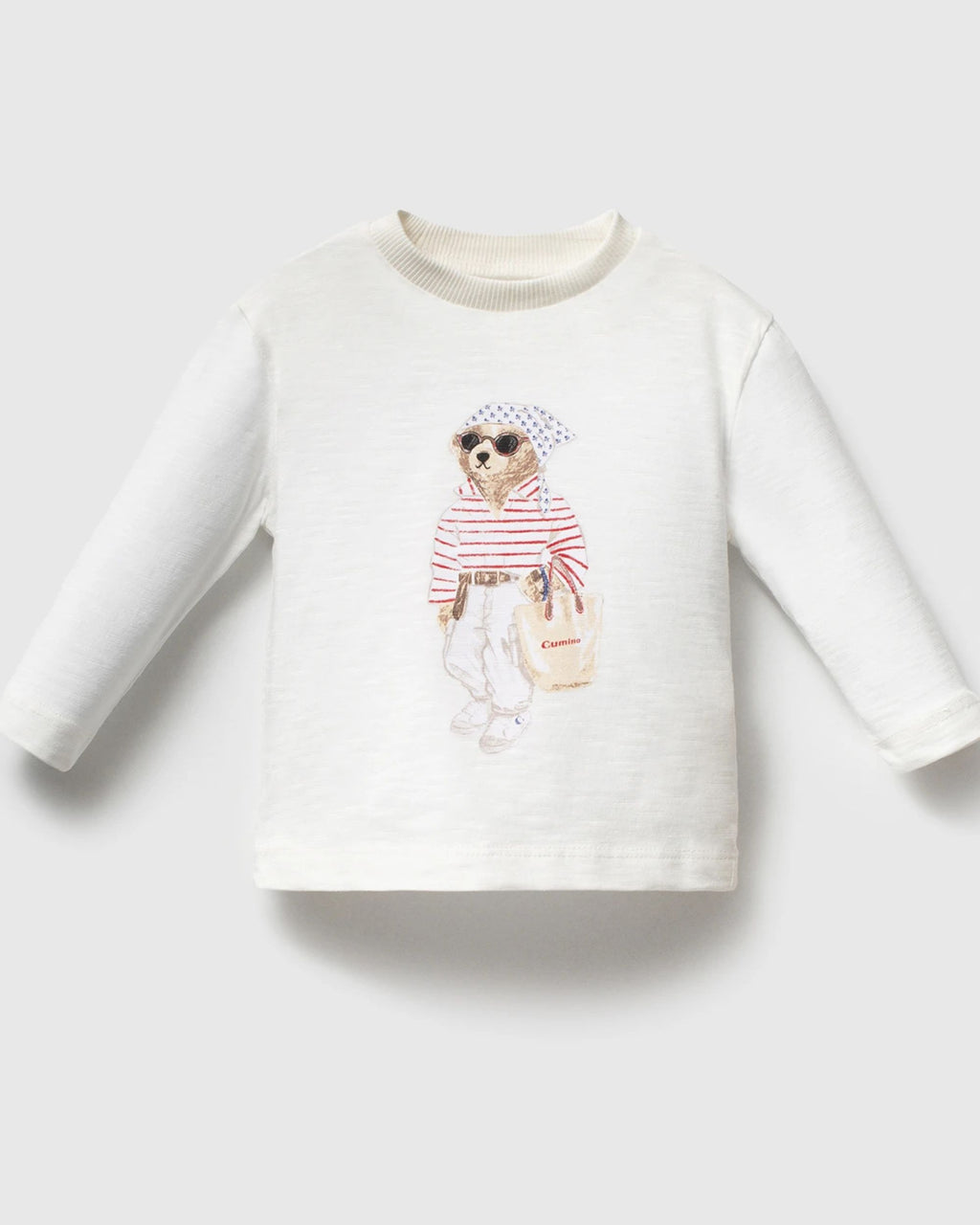 White baby boy T-shirt with teddy bear print